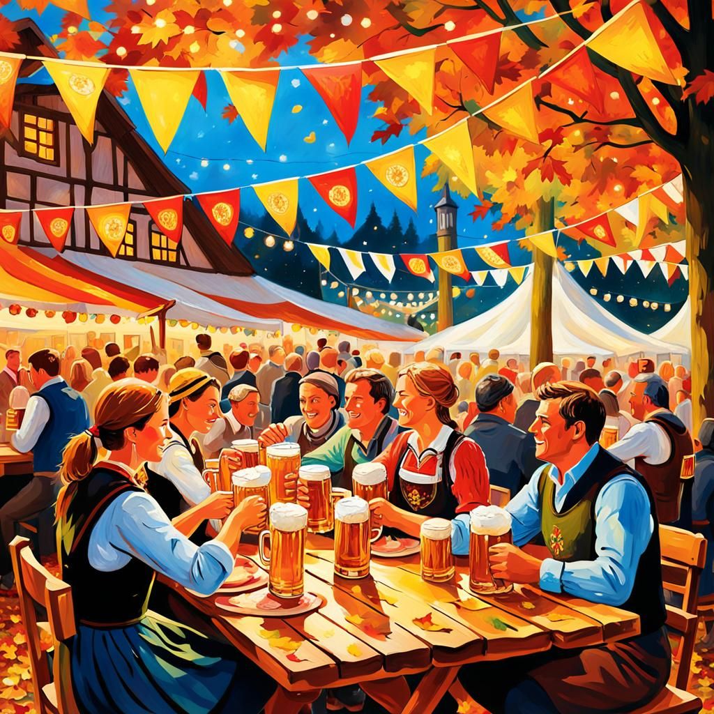 Oktoberfest Celebration in Expressionist Folk Art Style