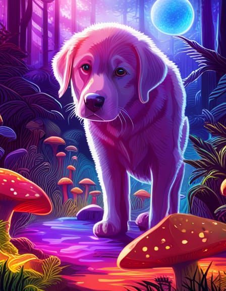 Labrador Puppy Soul in Mystical Cyberpunk Forest