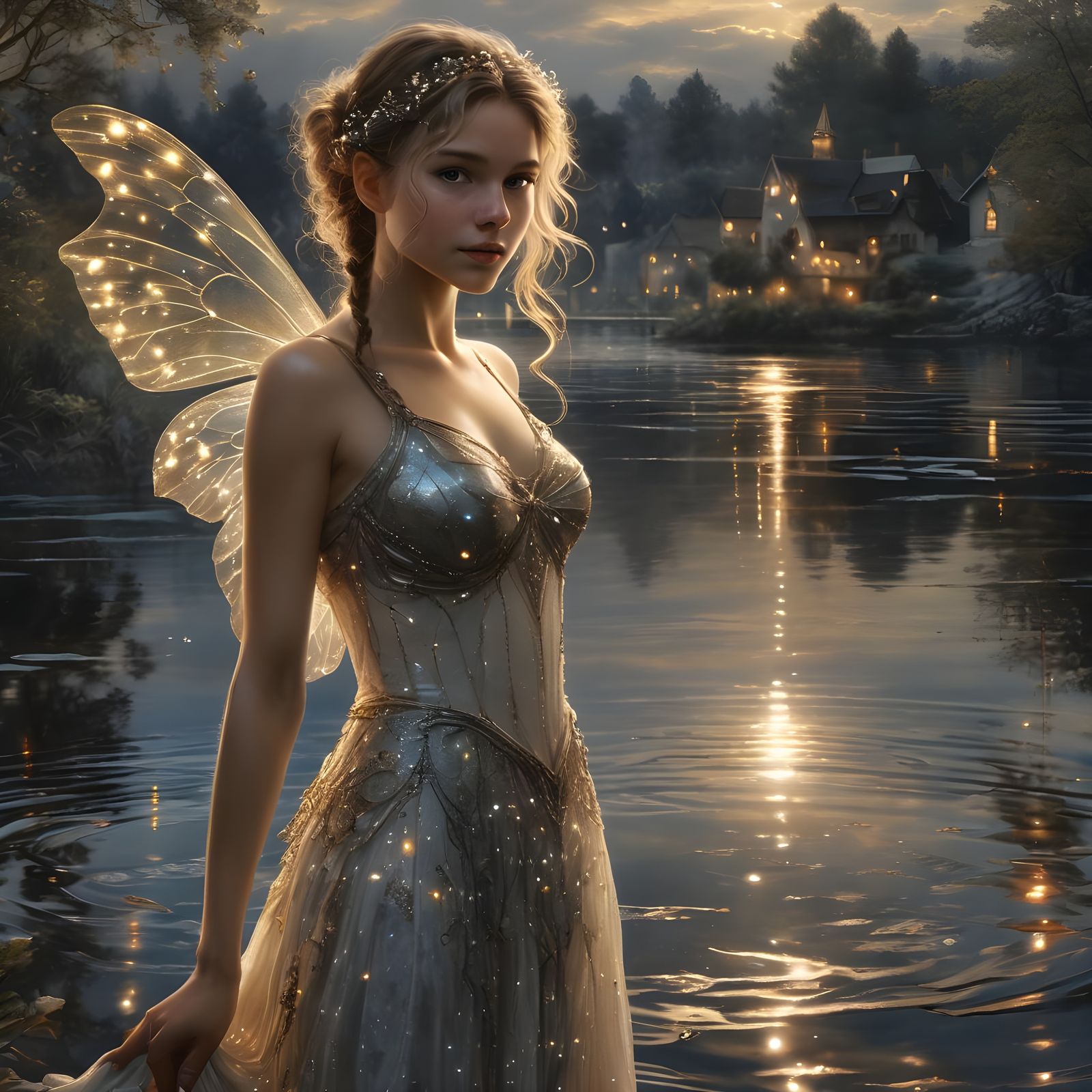 Ethereal Fairy in Mystical Cityscape