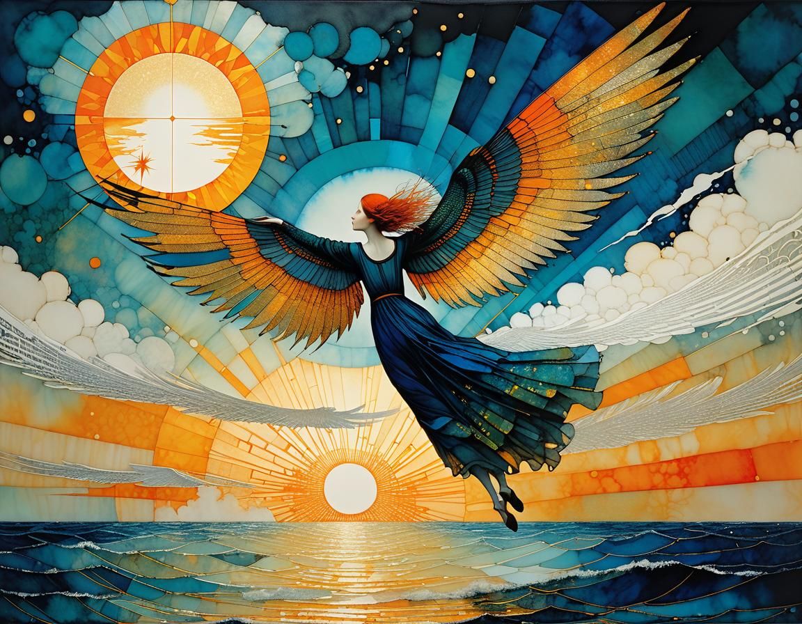 Icarus in a Fairytale Geometric Illustration