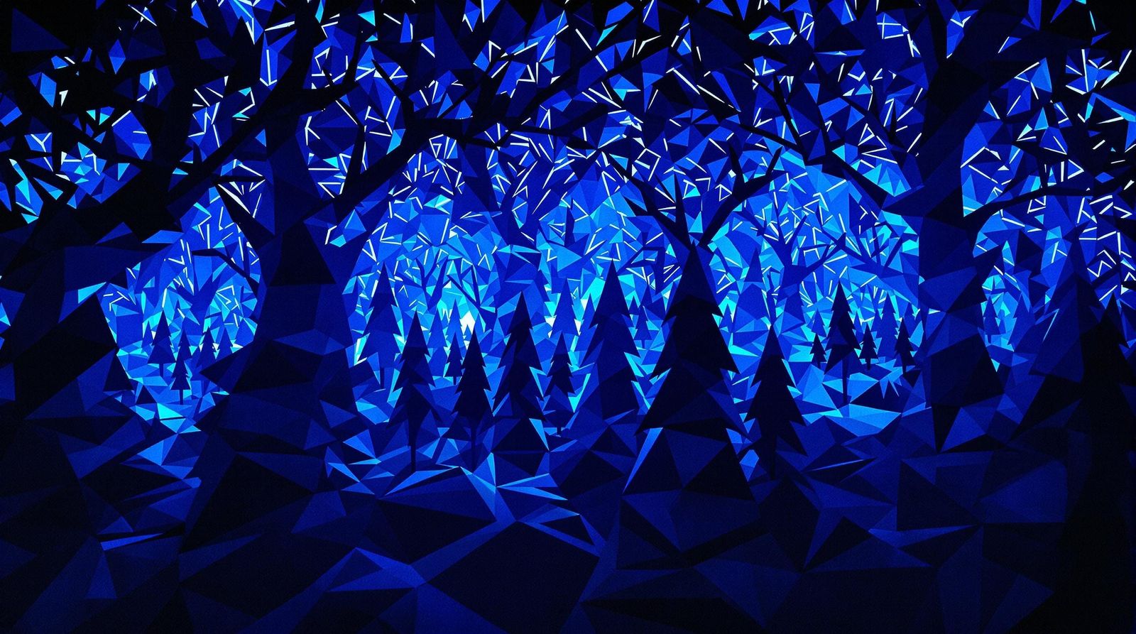 Bioluminescent Origami Forest in Geometric Style