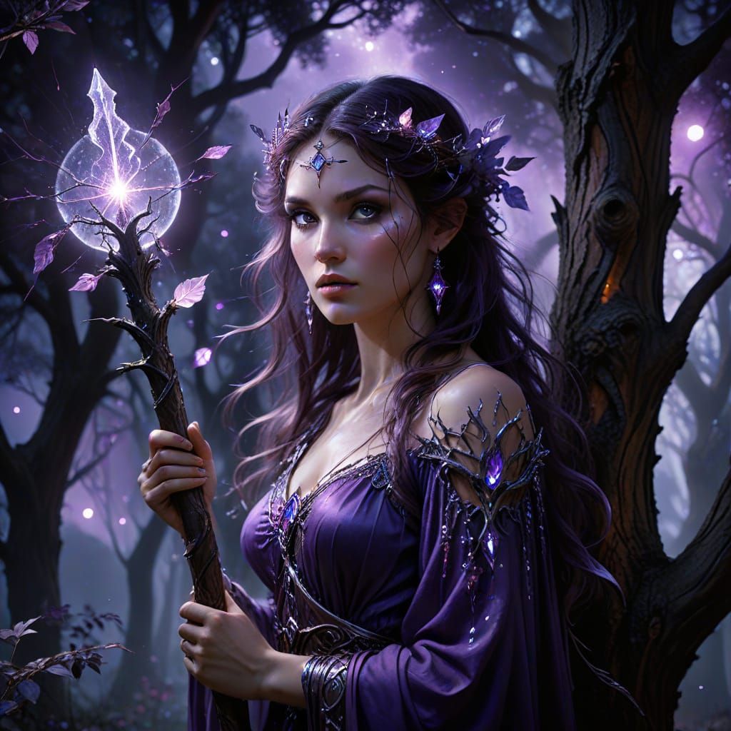 Celestial Sorceress Portrait in Art Nouveau Style