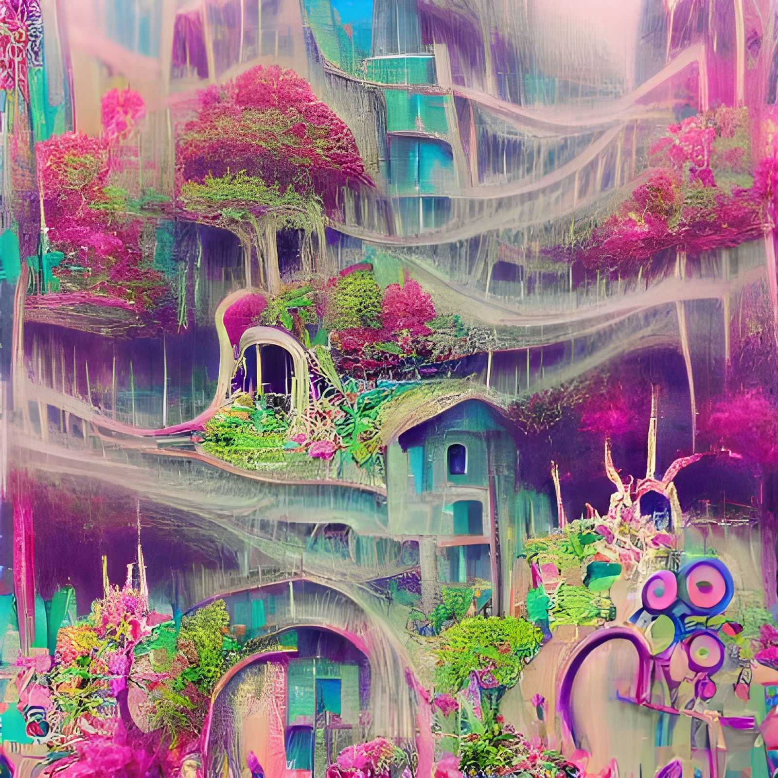 Psychedelic Overgrown City in Vintage Photograph Style
