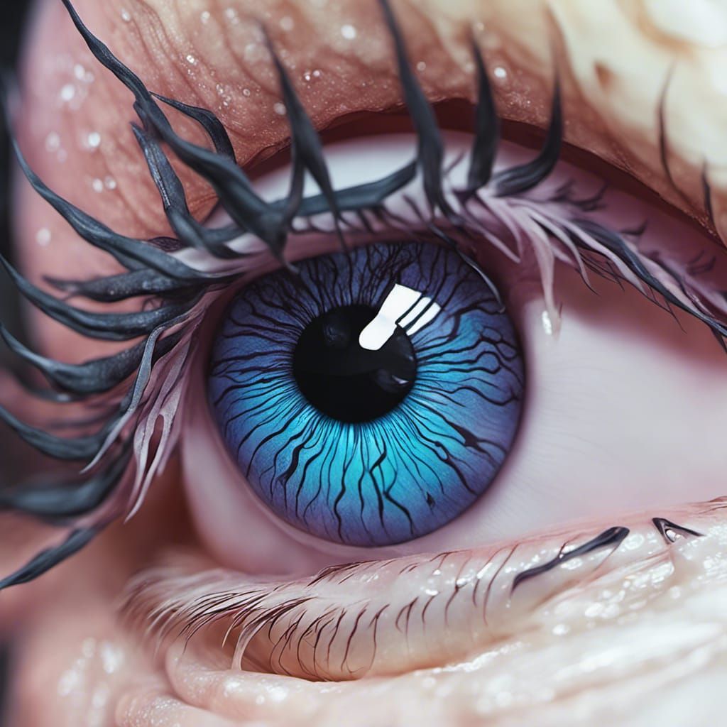 Macro Eyeball Art: Water World Iris in Surrealcore Style