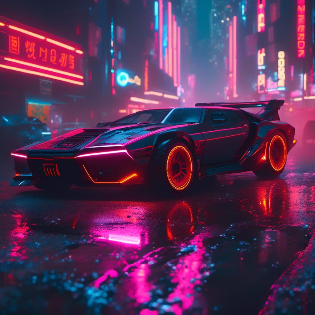 Cyberpunk Lamborghini in Neon Cityscape
