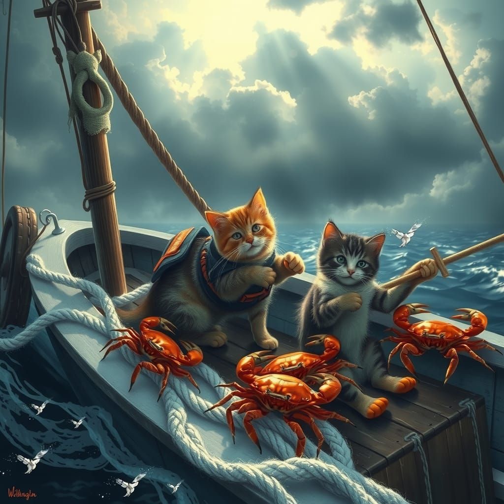 Fantasy Cats Fishing Adventure on Windy Seas