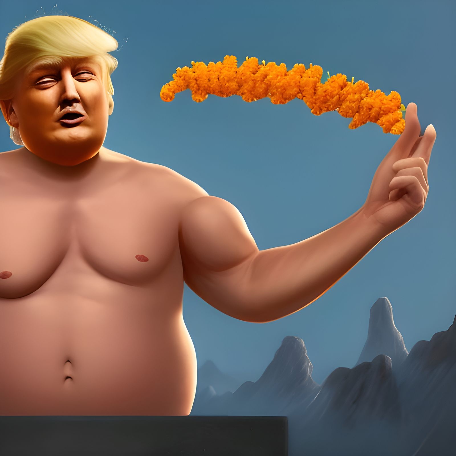 Shirtless Trump Eating Cheetos: Detailed Matte Painting