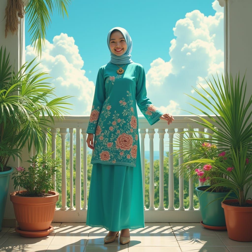 Elegant Young Woman in Traditional Baju Kurung Adorned with ...