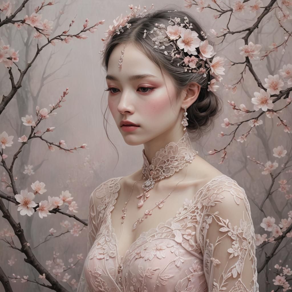 Ethereal Lacework Portrait in Pale Pink Shades
