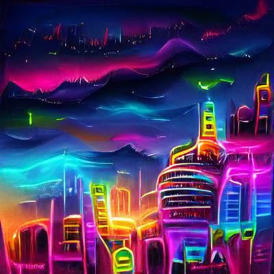 Neon Glowing Night Cityscape