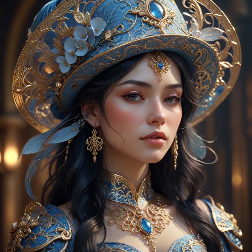 Regal Fantasy Maiden in Ornate Gold Armor