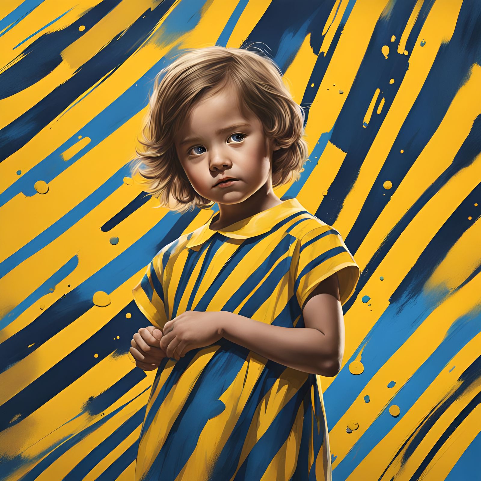 Little Girl in Striped Dress: Hyperrealistic Splash Art