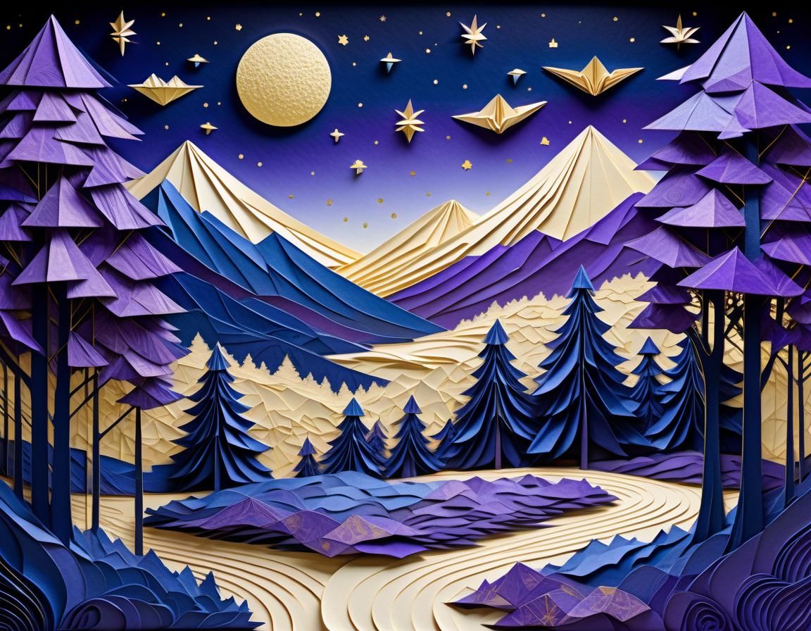 Dreamy Forest Walkway in Purple and Gold