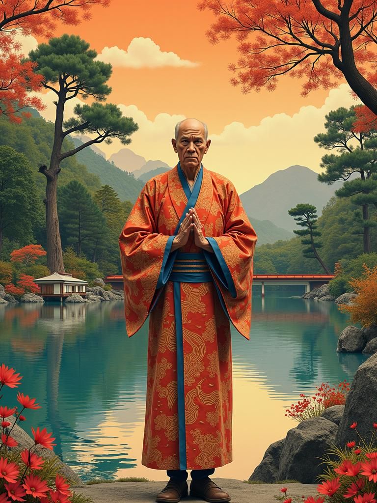 Architectural Martial Artist in Harmonious Landscape