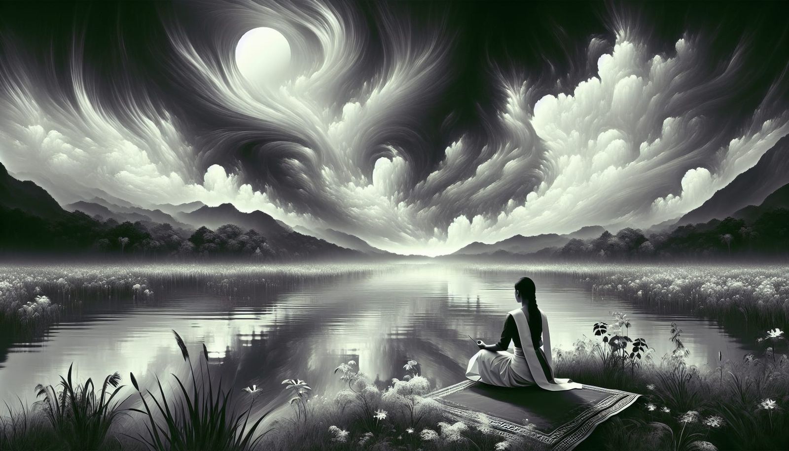 Minimalist Surrealism: Woman Meditating in Nature