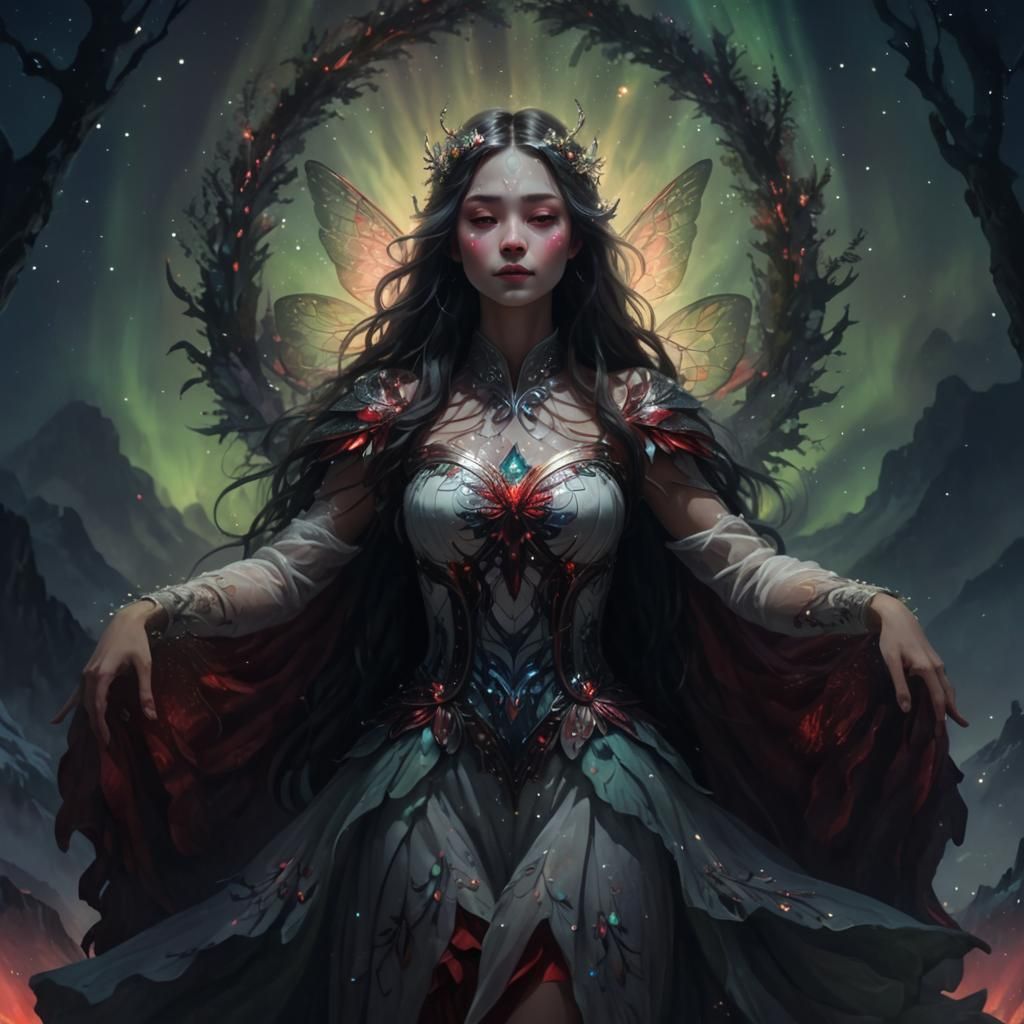 Fairy with Red Wings on Mountain Top