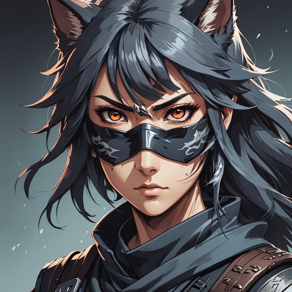 Anime Ninja with Wolf Eyes in Cel-Shaded Style