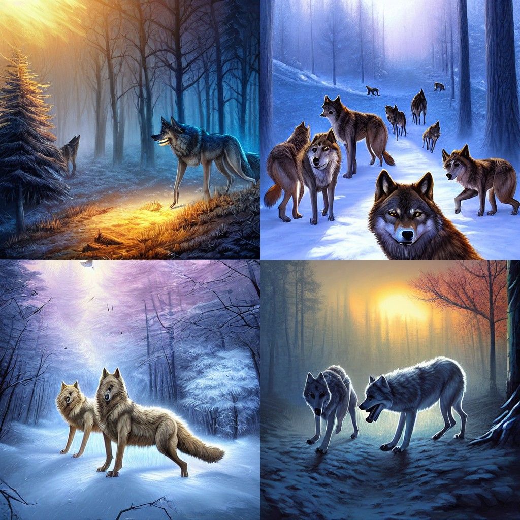 Wolves in Forest: Digital Art by Industrial Light