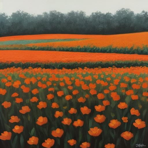 Monochromatic Orange Flower Field Painting