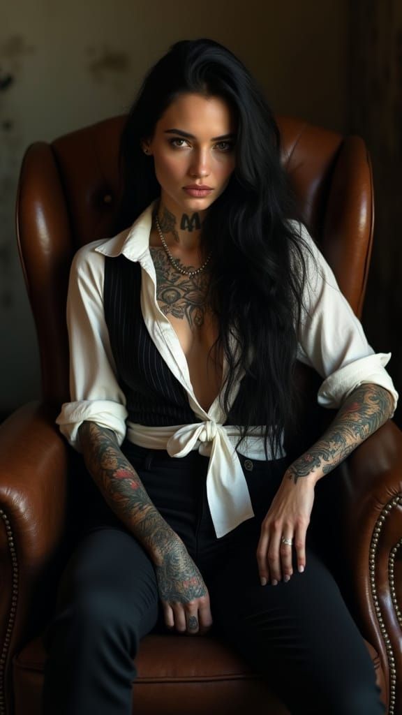 Tattooed Woman Portrait in Hyperrealism Style