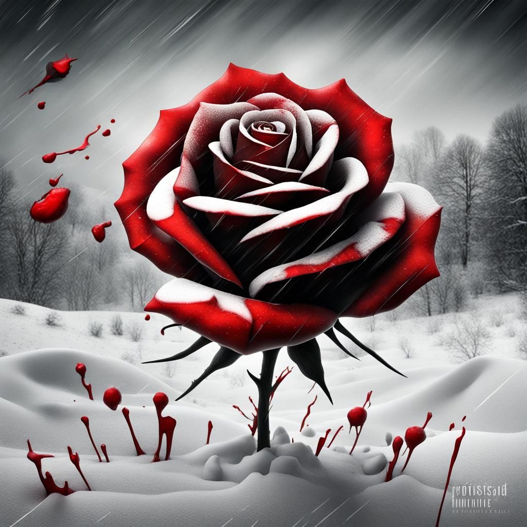 Red rose in the winter,Selective Color Art