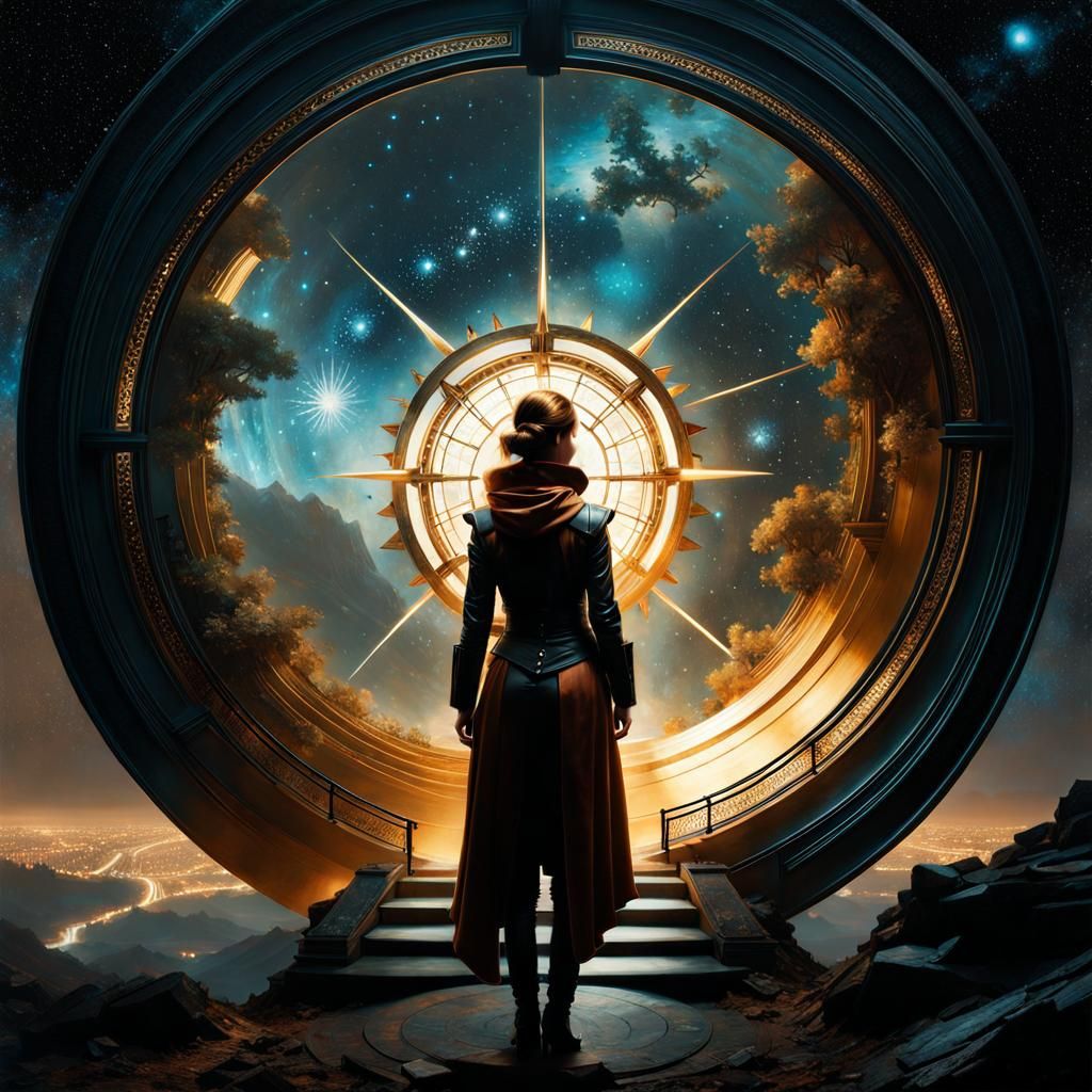 Surreal Constellation Portal with Double Exposure Effects