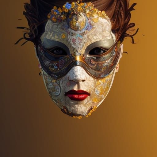 Colombina Mask Portrait for Masquerade, Hyperdetailed Digita...