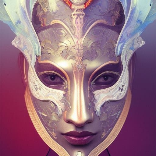 Colombina Mask Portrait for Masquerade, Detailed Art