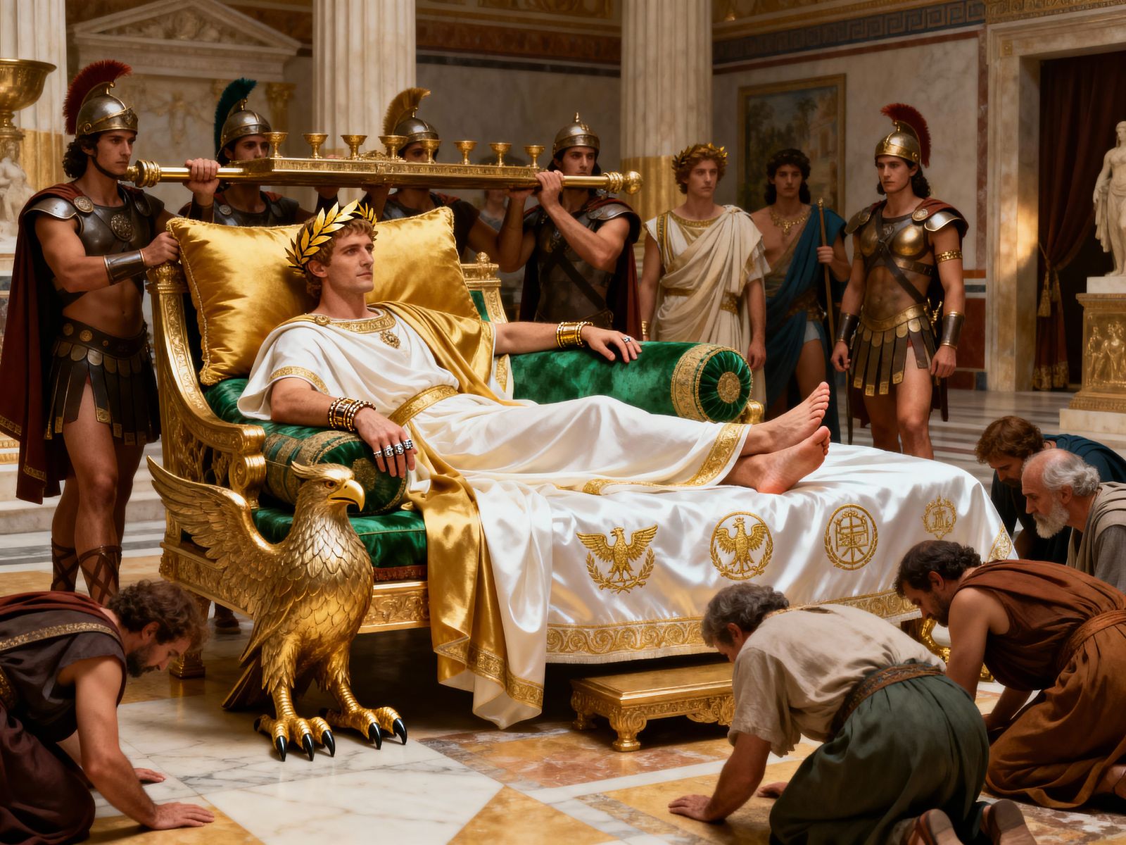 Emperor Nero Reclining on Gilded Emerald Divan