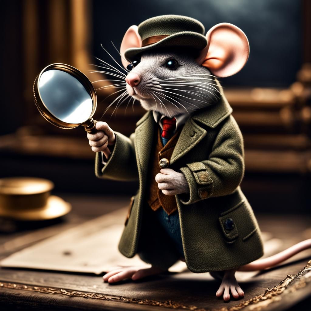 Hyperrealistic Mouse Detective with Magnifying Glass