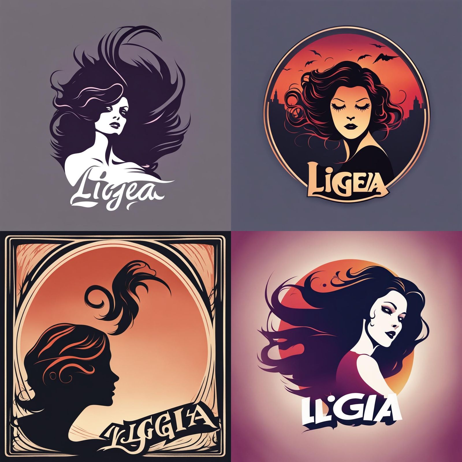Gradient Silhouette Logo of Woman with Flowing Hair