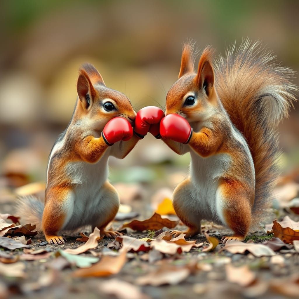 Chipmunk and Squirrel Boxing Match in Autumn