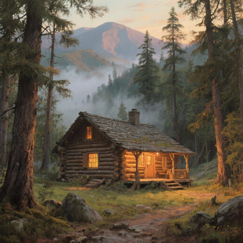 Rustic Appalachian Log Cabin in Misty Forest