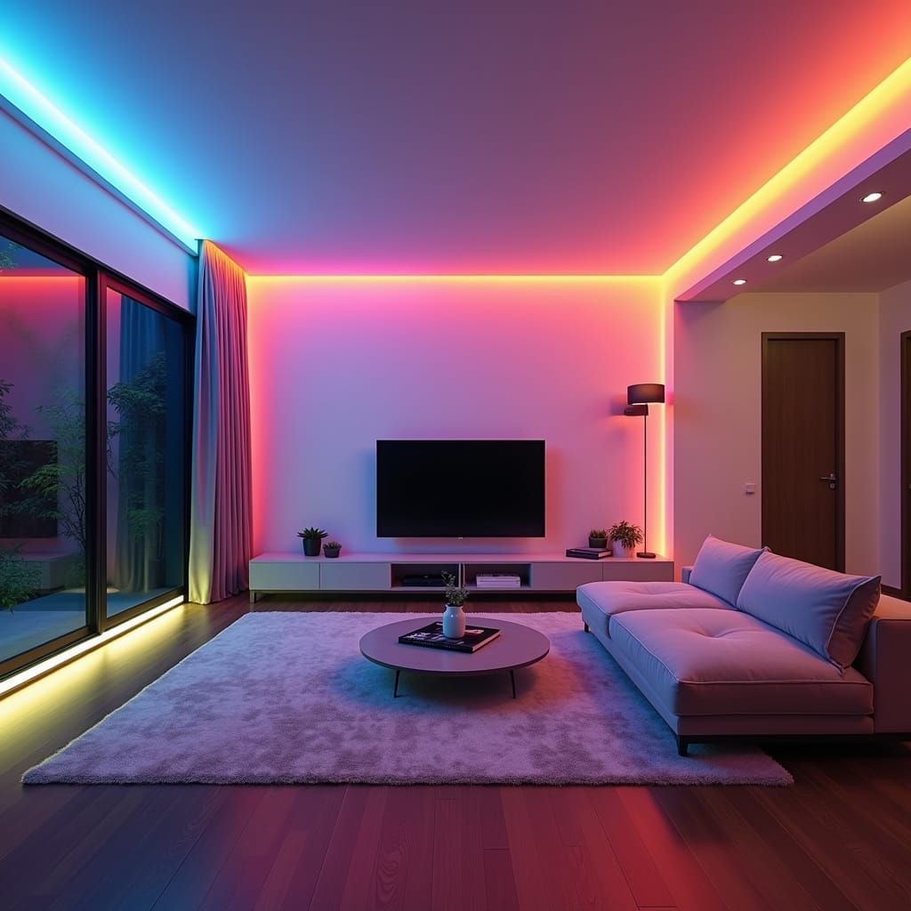 Modern Living Room with Vibrant LED Lighting
