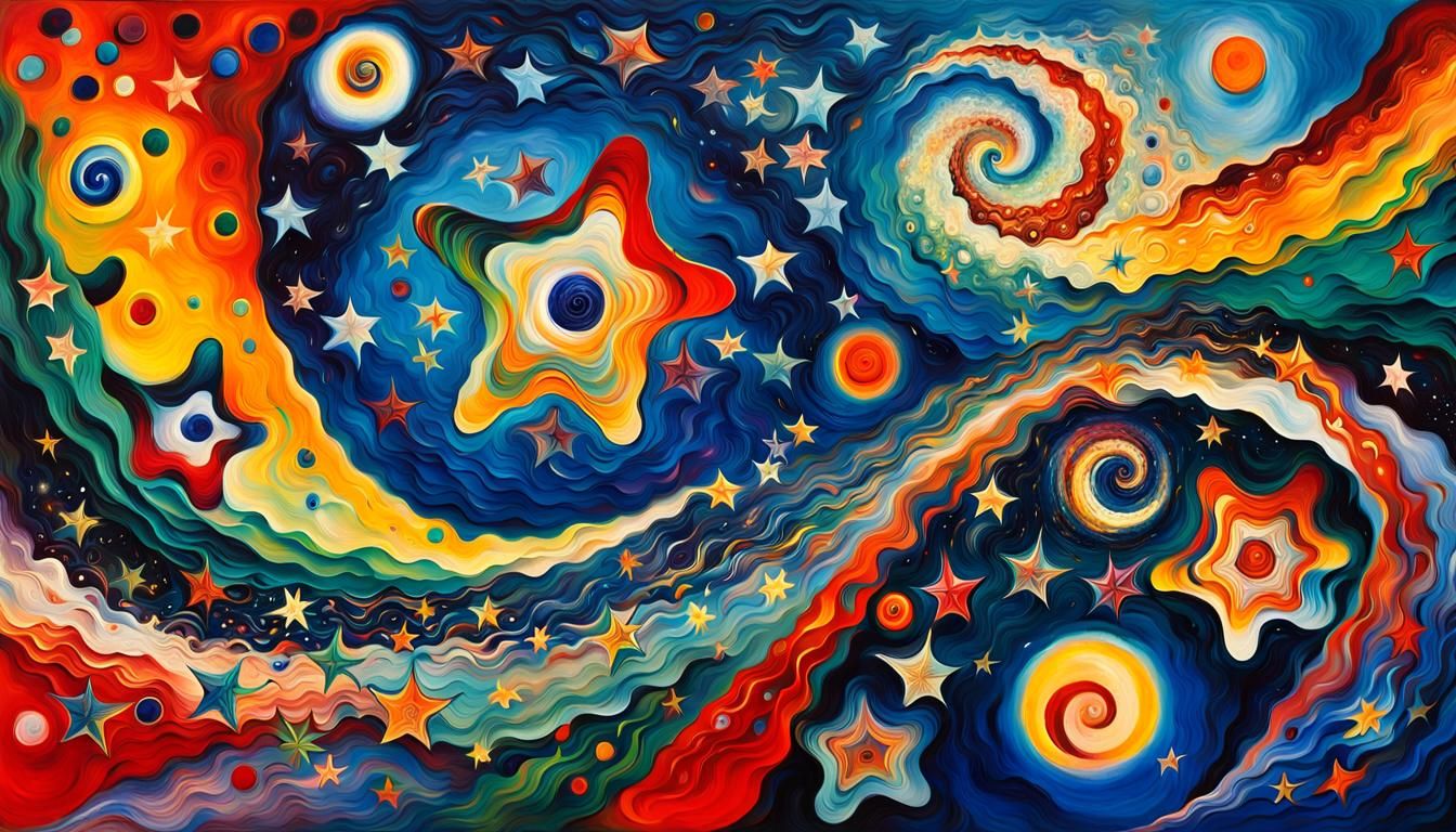 Iridescent Star Family in Abstract Expressionism Style