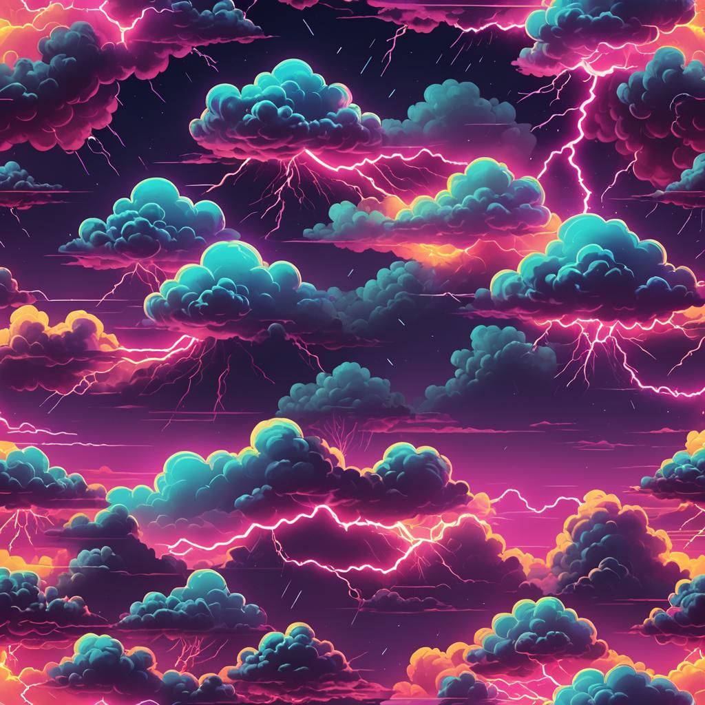 Dancing Thundercloud in Neon Synthwave Style