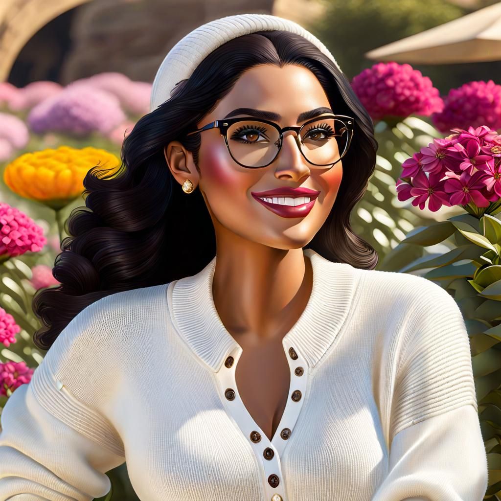 Egyptian Woman in Flower Garden, Oil Painting