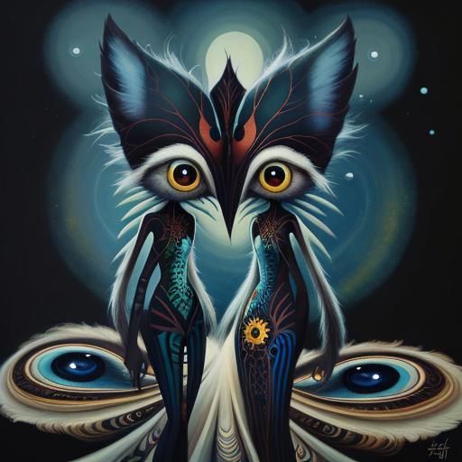 Pop Surrealism Painting of Figures with Big Eyes