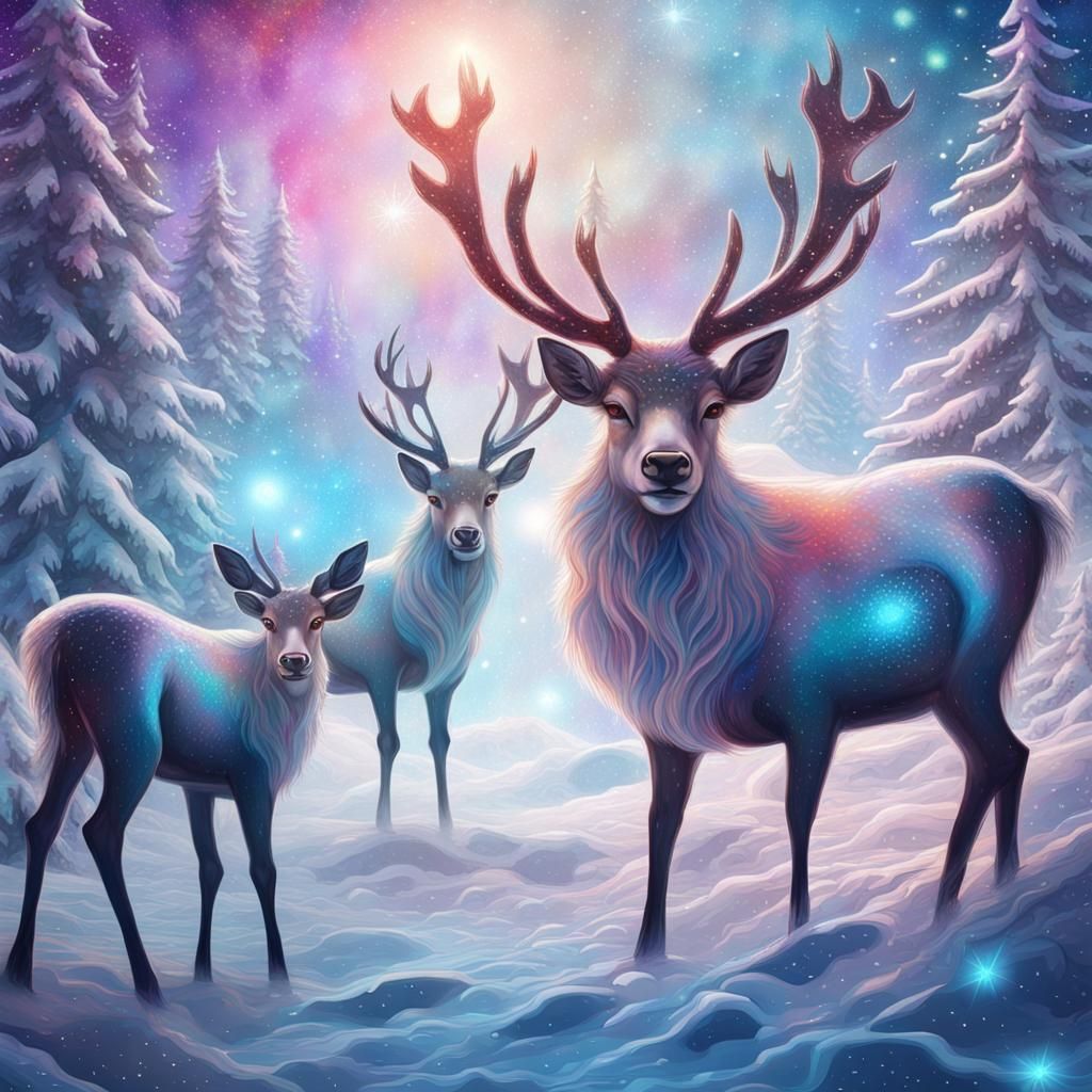Winter Wonderland Reindeers in Cosmic Style