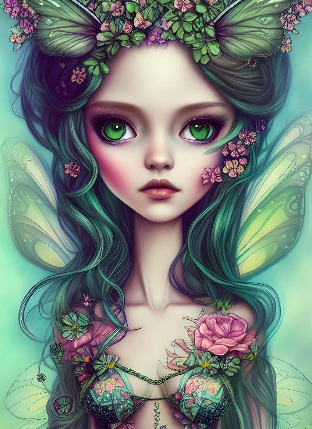 Green-Eyed Fairy Portrait in Magic Realism