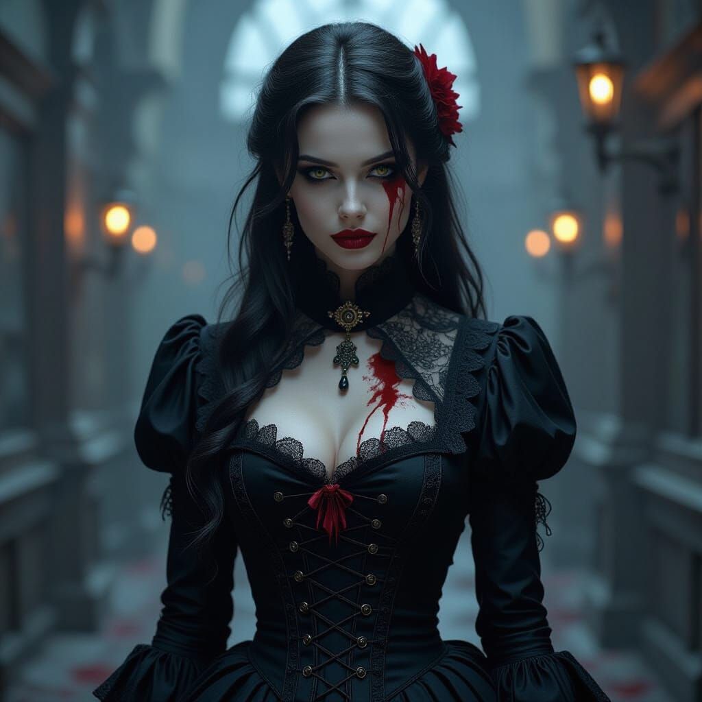 Gothic Vampire in Victorian Attire