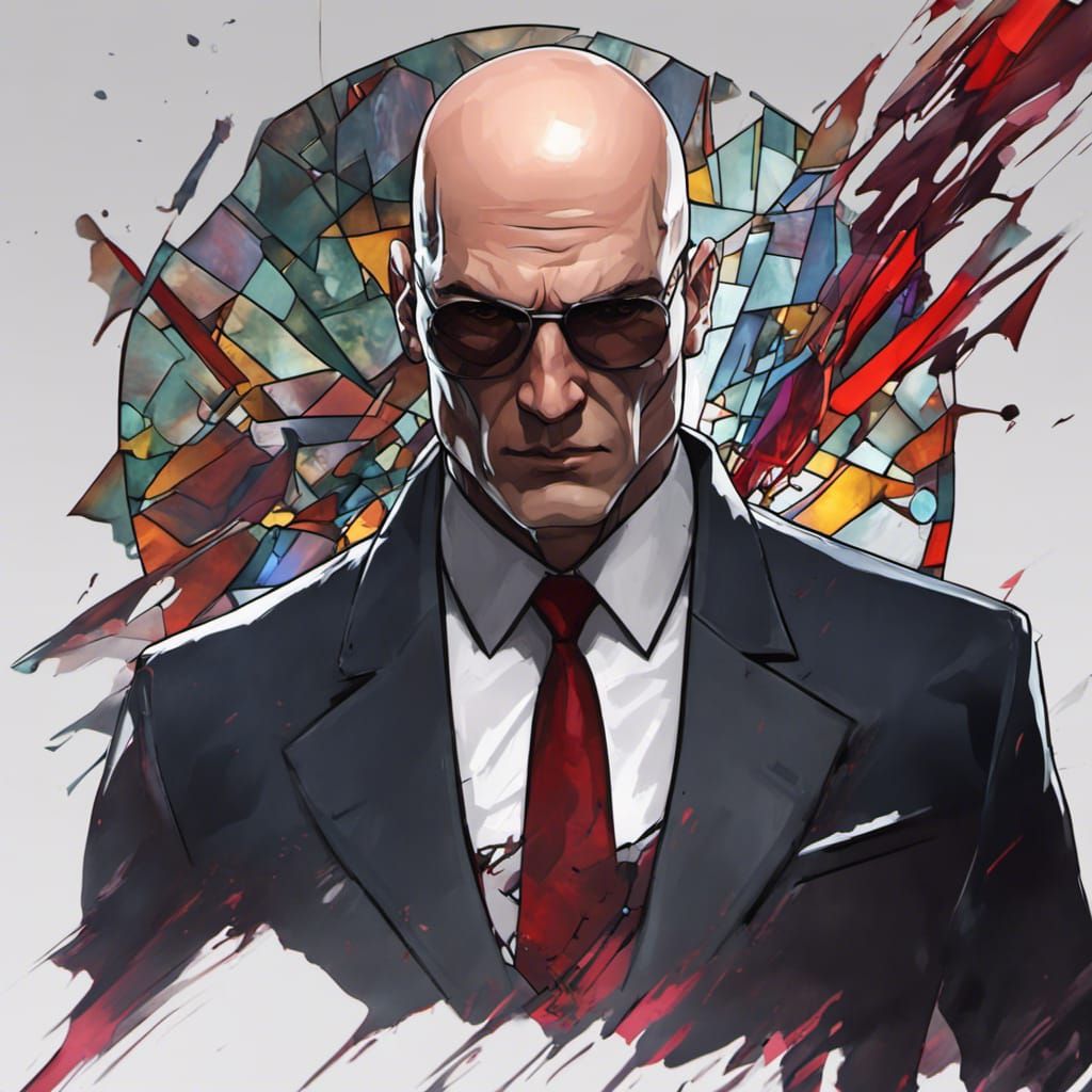 Stained Glass Agent 47: Hyperdetailed Dark Fantasy