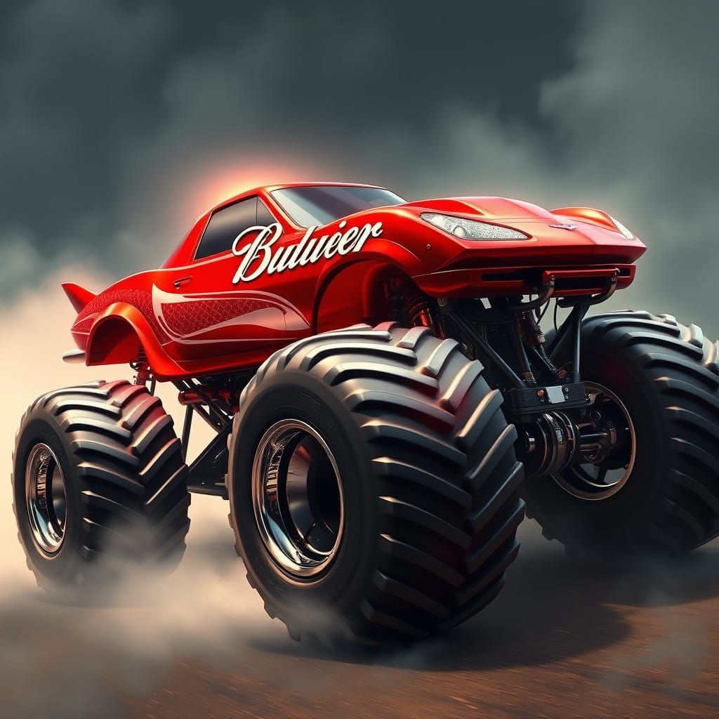 Budweiser Corvette Monster Truck in Fantasy Concept Art Styl...