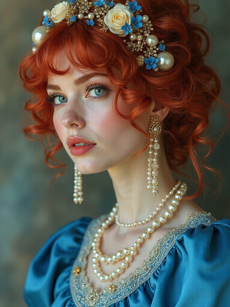 Woman with Pearls in Art Nouveau Style