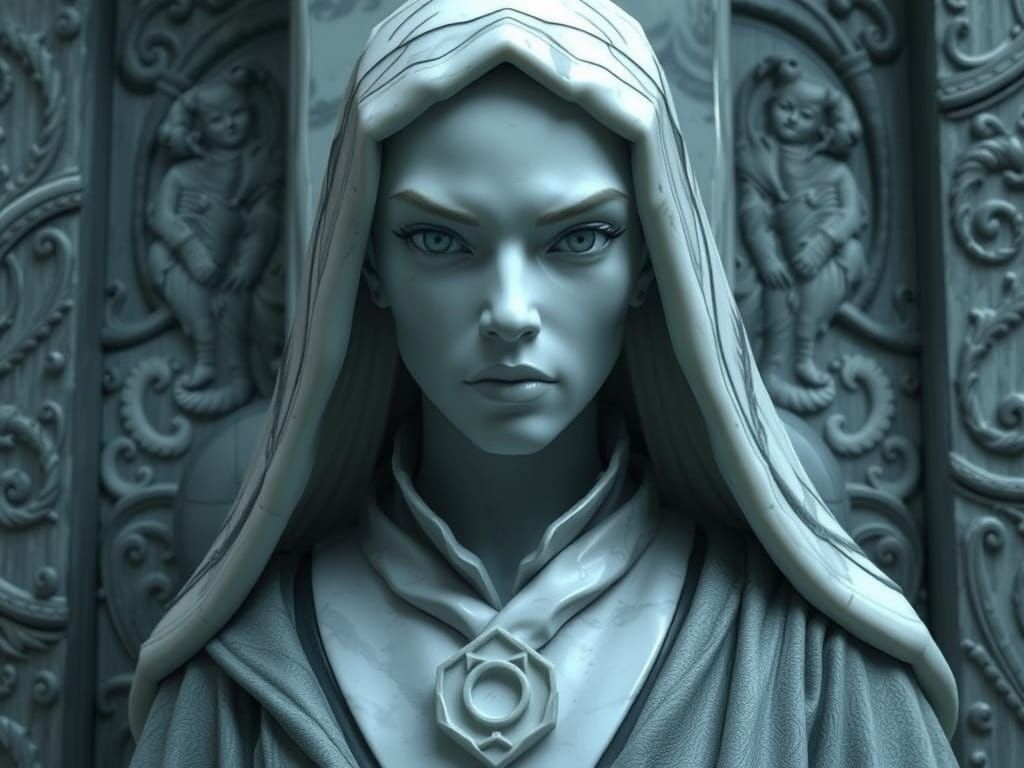 Dystopian Marble Woman in Monastic Robes: 3D Render