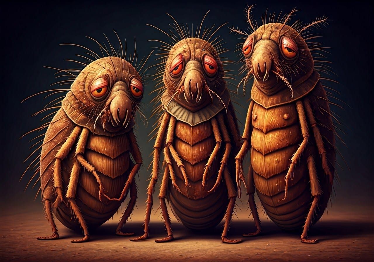 Flea Circus Troupe in Deranged Cartoonish Style