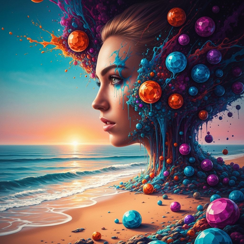 Gemstone Beach Graffiti Art in Vibrant Polychromatic Colors