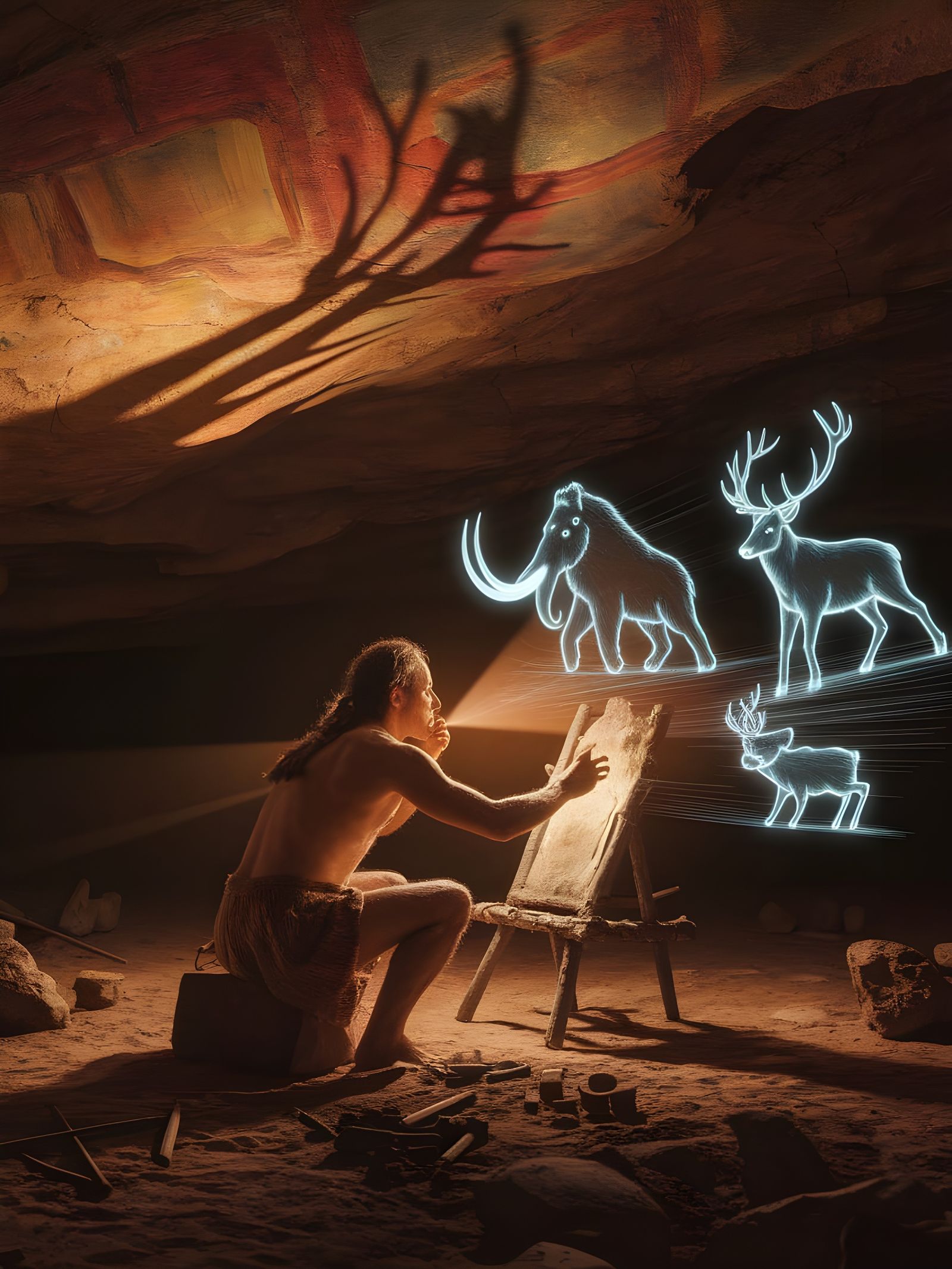 Prehistoric Artist Projects Holographic Hunt in Cave