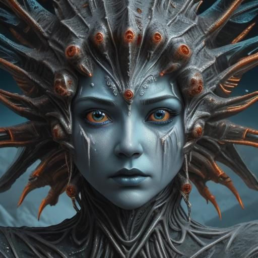 Alien Ice Sculptures in Arctic Tundra, in Dark Surrealism