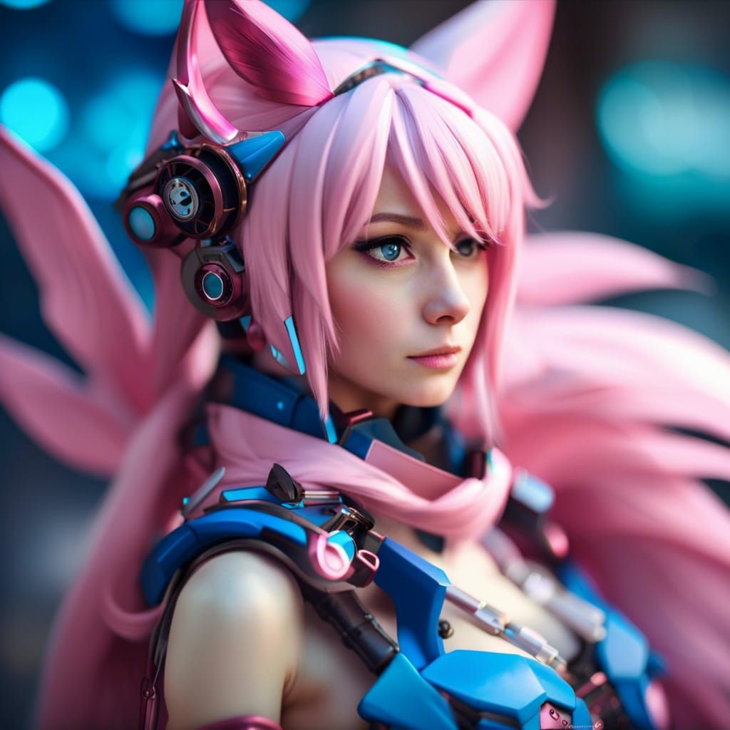 Mechanical Fox Assassin Anime Girl with Wings